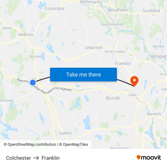 Colchester to Franklin map