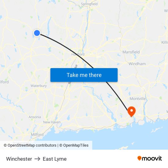 Winchester to East Lyme map