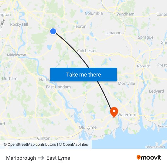 Marlborough to East Lyme map