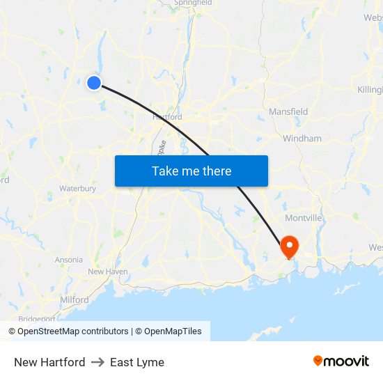 New Hartford to East Lyme map