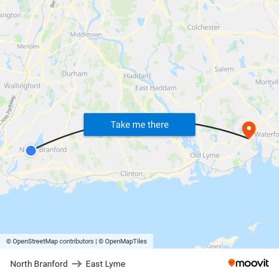 North Branford to East Lyme map