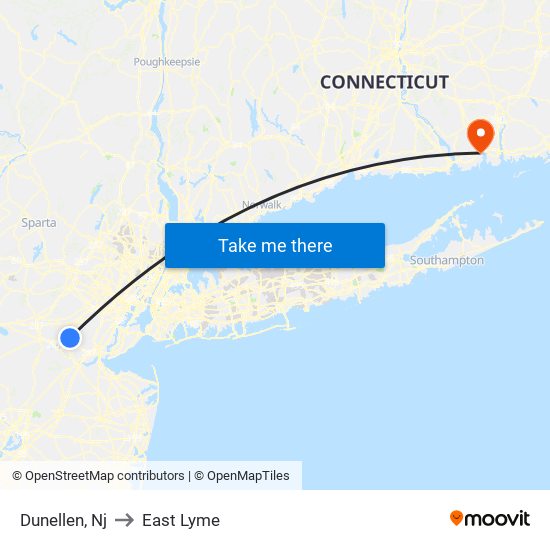 Dunellen, Nj to East Lyme map