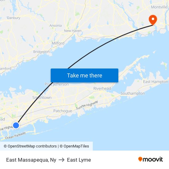 East Massapequa, Ny to East Lyme map