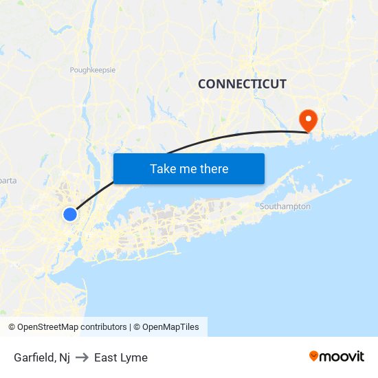 Garfield, Nj to East Lyme map