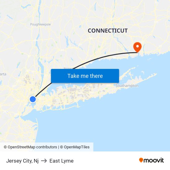 Jersey City, Nj to East Lyme map