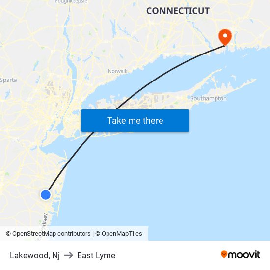 Lakewood, Nj to East Lyme map