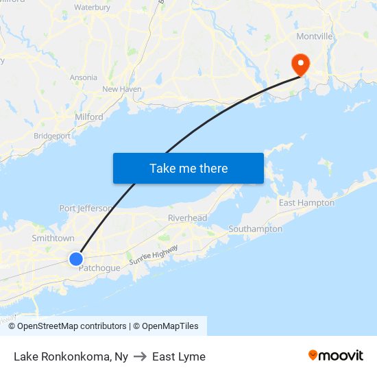 Lake Ronkonkoma, Ny to East Lyme map