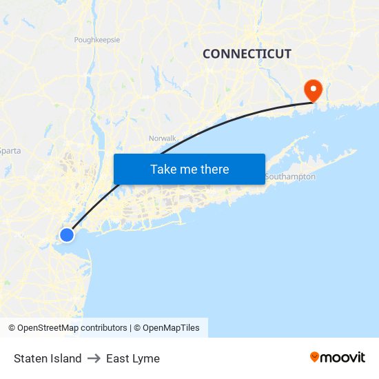 Staten Island to East Lyme map