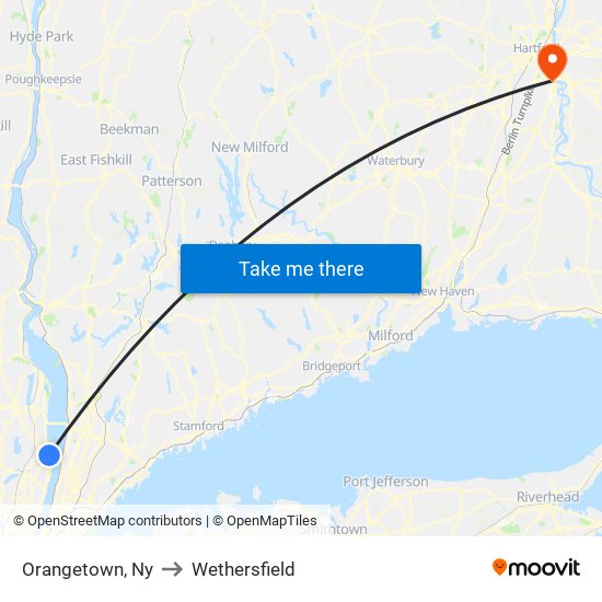 Orangetown, Ny to Wethersfield map