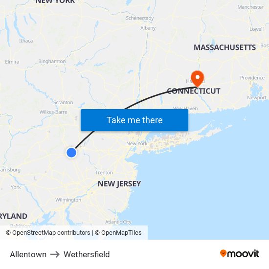 Allentown to Wethersfield map
