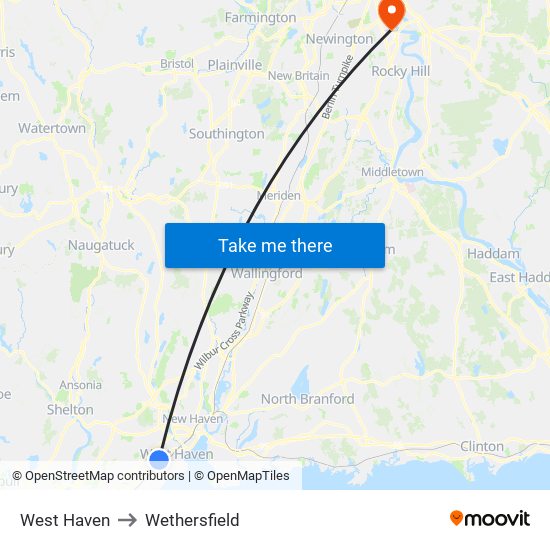 West Haven to Wethersfield map