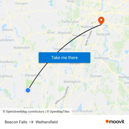 Beacon Falls to Wethersfield map