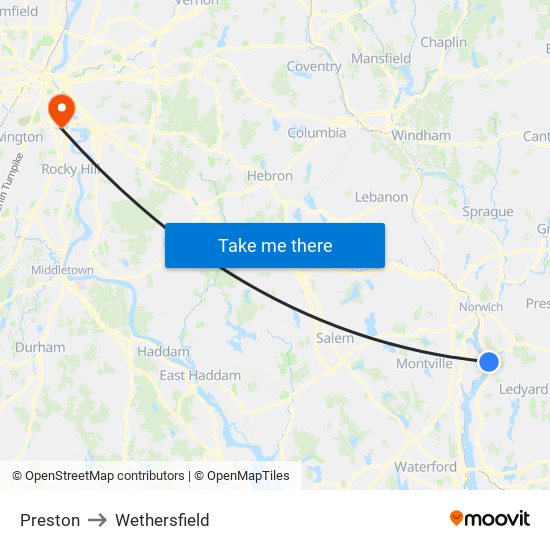 Preston to Wethersfield map