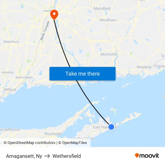 Amagansett, Ny to Wethersfield map