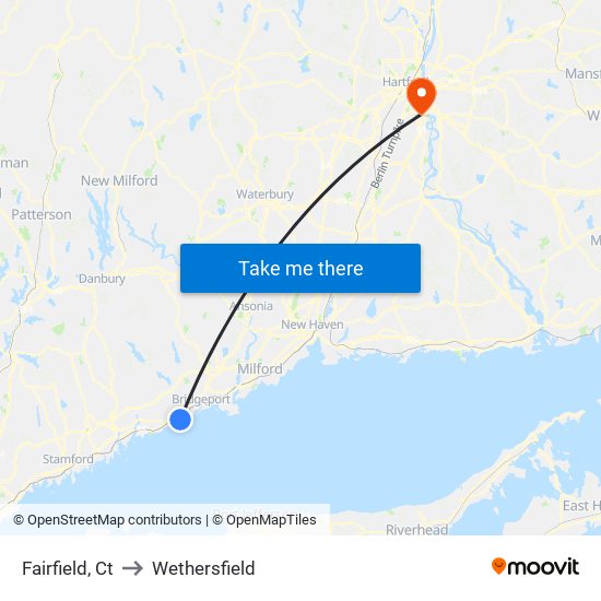 Fairfield, Ct to Wethersfield map