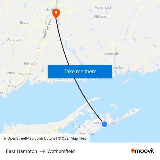 East Hampton to Wethersfield map