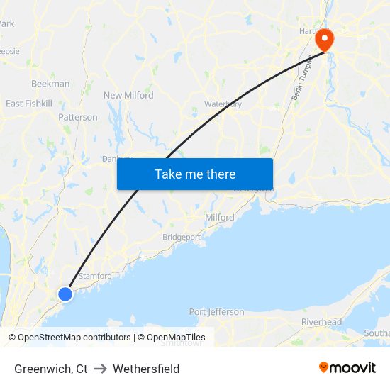 Greenwich, Ct to Wethersfield map