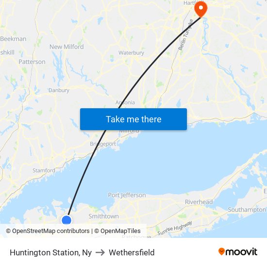 Huntington Station, Ny to Wethersfield map