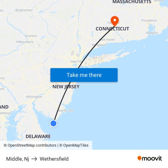 Middle, Nj to Wethersfield map