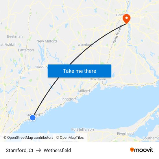 Stamford, Ct to Wethersfield map