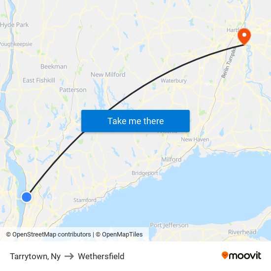 Tarrytown, Ny to Wethersfield map