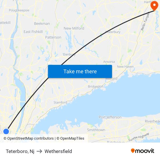 Teterboro, Nj to Wethersfield map