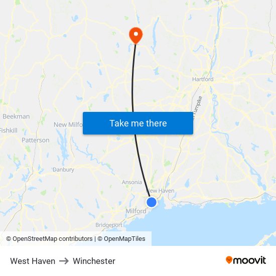 West Haven to Winchester map