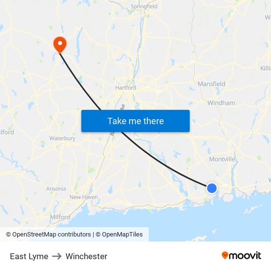 East Lyme to Winchester map