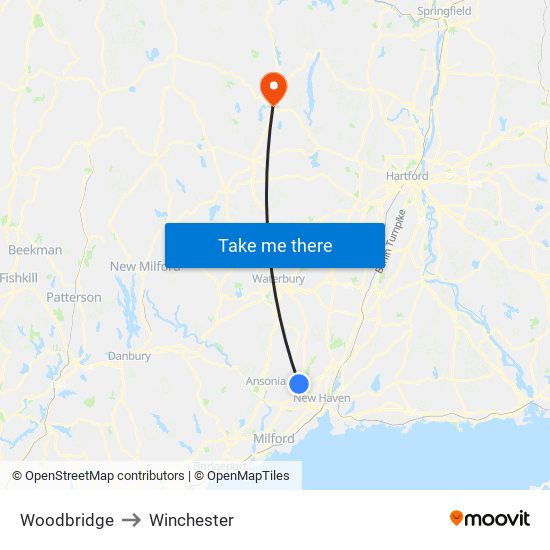 Woodbridge to Winchester map