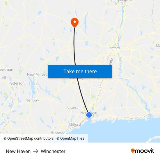 New Haven to Winchester map