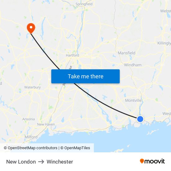 New London to Winchester map