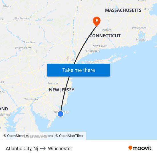 Atlantic City, Nj to Winchester map