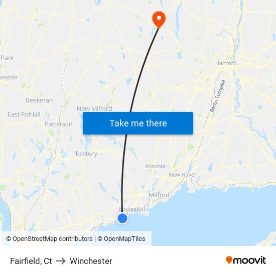 Fairfield, Ct to Winchester map