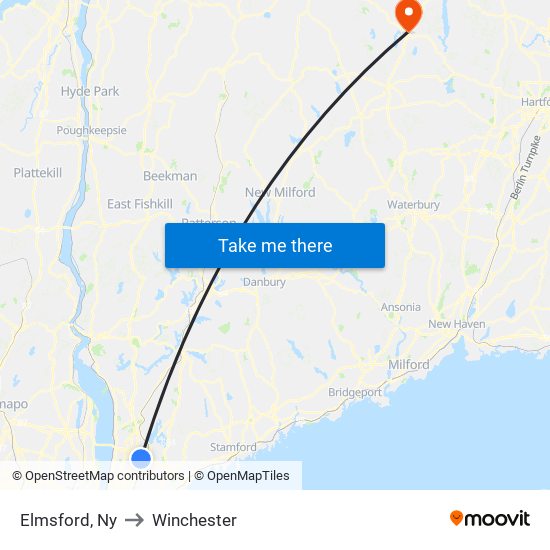 Elmsford, Ny to Winchester map