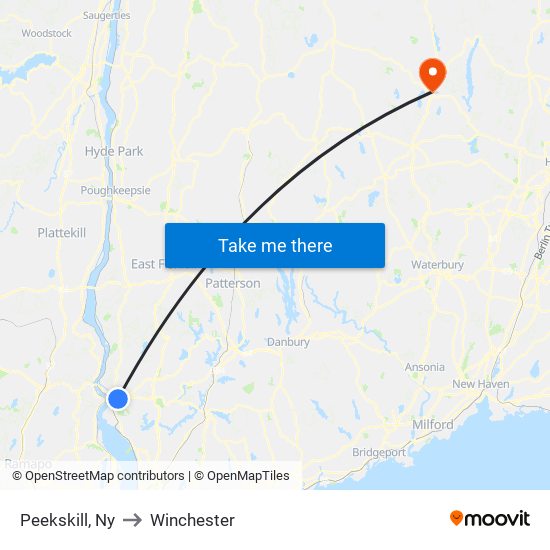 Peekskill, Ny to Winchester map