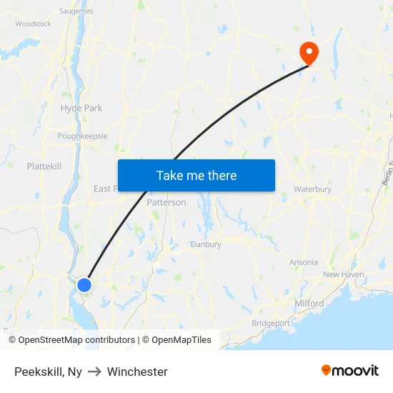 Peekskill to Winchester map
