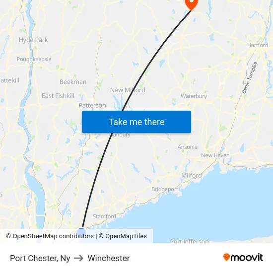 Port Chester to Winchester map
