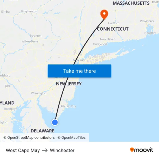 West Cape May to Winchester map