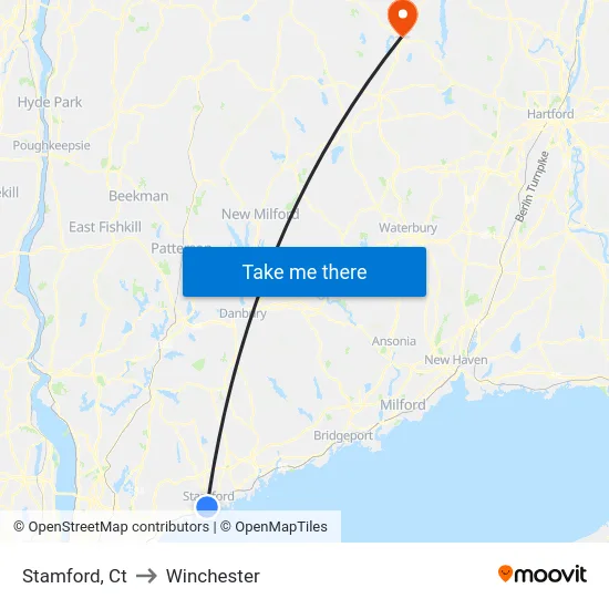Stamford to Winchester map