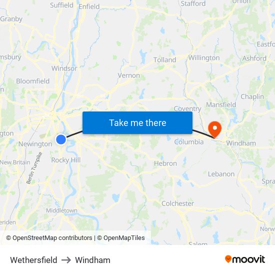 Wethersfield to Windham map