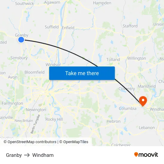 Granby to Windham map