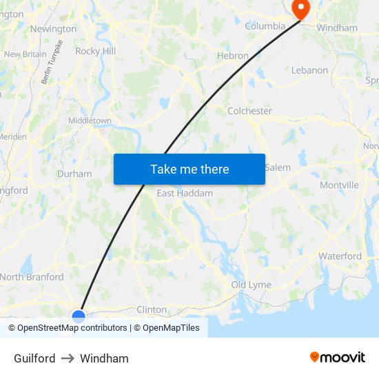 Guilford to Windham map