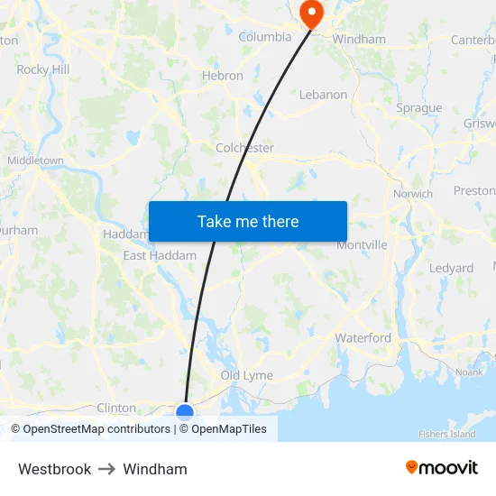 Westbrook to Windham map