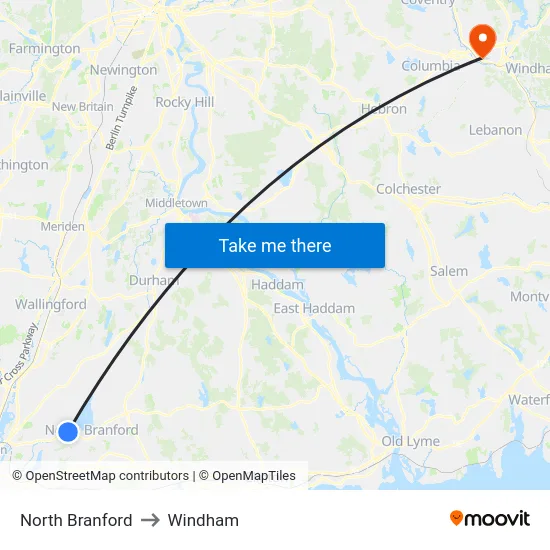 North Branford to Windham map