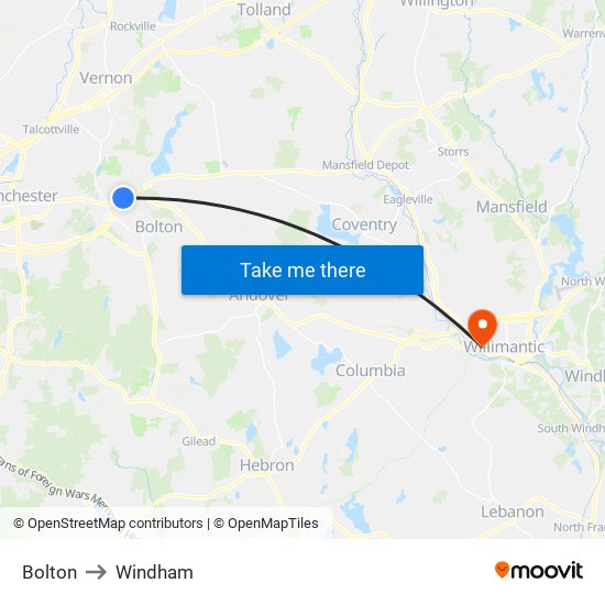 Bolton to Windham map