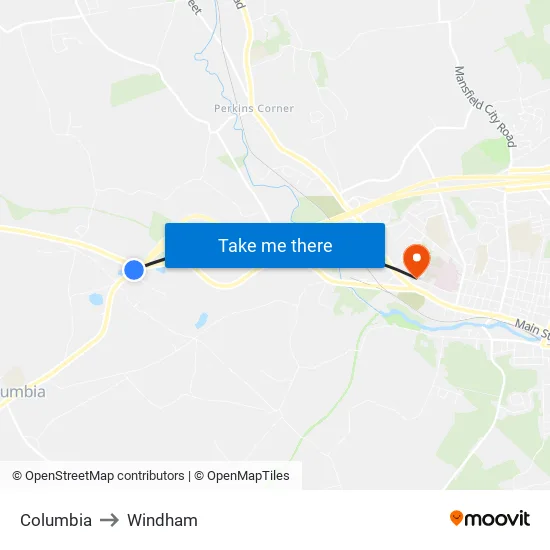 Columbia to Windham map