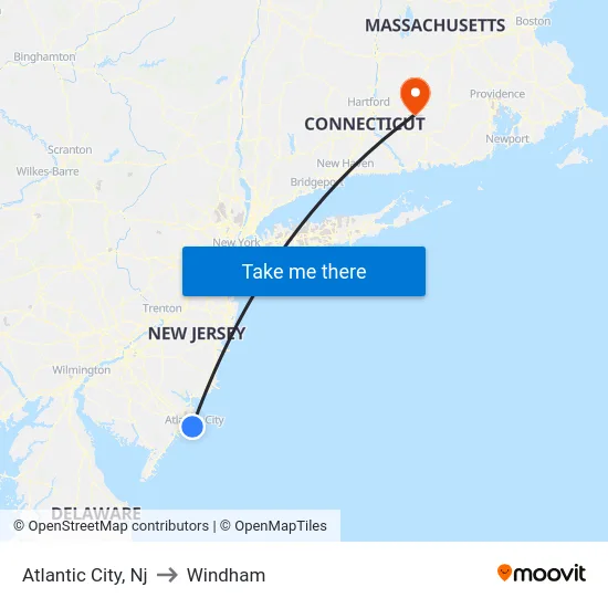 Atlantic City to Windham map