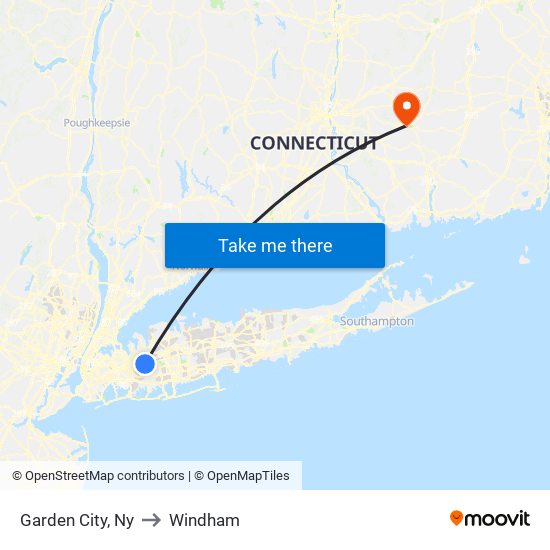 Garden City, Ny to Windham map