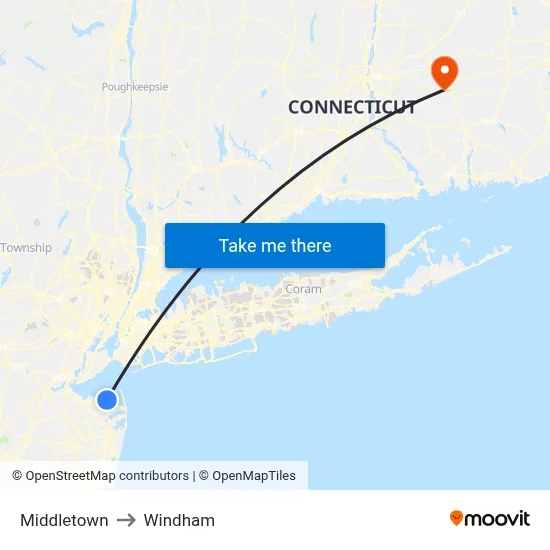Middletown to Windham map