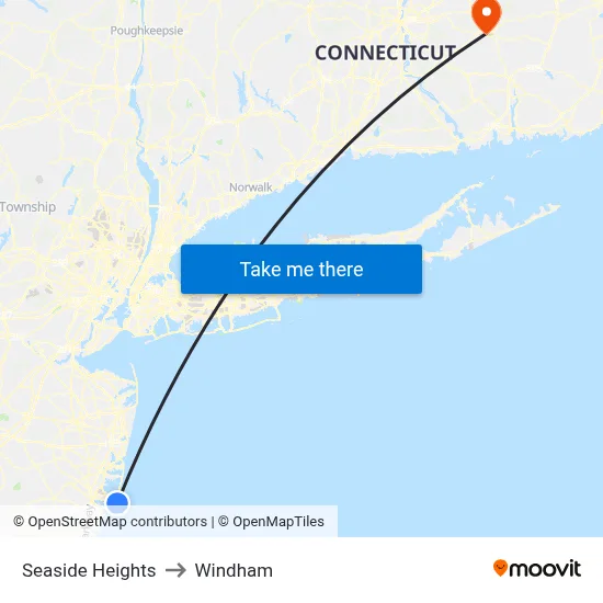 Seaside Heights to Windham map
